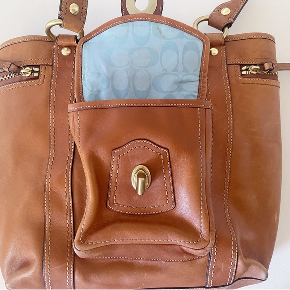 Coach Gigi Tote Bag Vintage Leather Turn Lock Carryall Casual Classic Tan F12888 - Picture 16 of 16